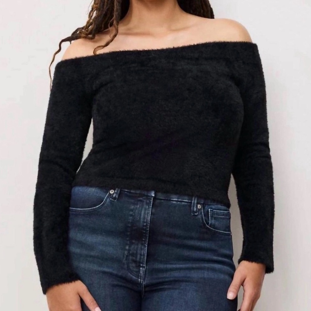 GOOD AMERICAN Plush Off Shoulder Sweater - Black - Size 2XL - NWT